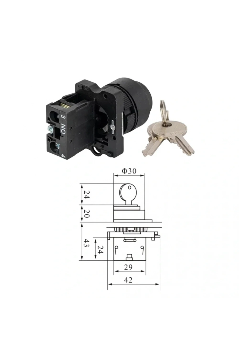 LAY5-EG21 22mm Anahtarlı Switch Kalıcı 0-1 (1NO)