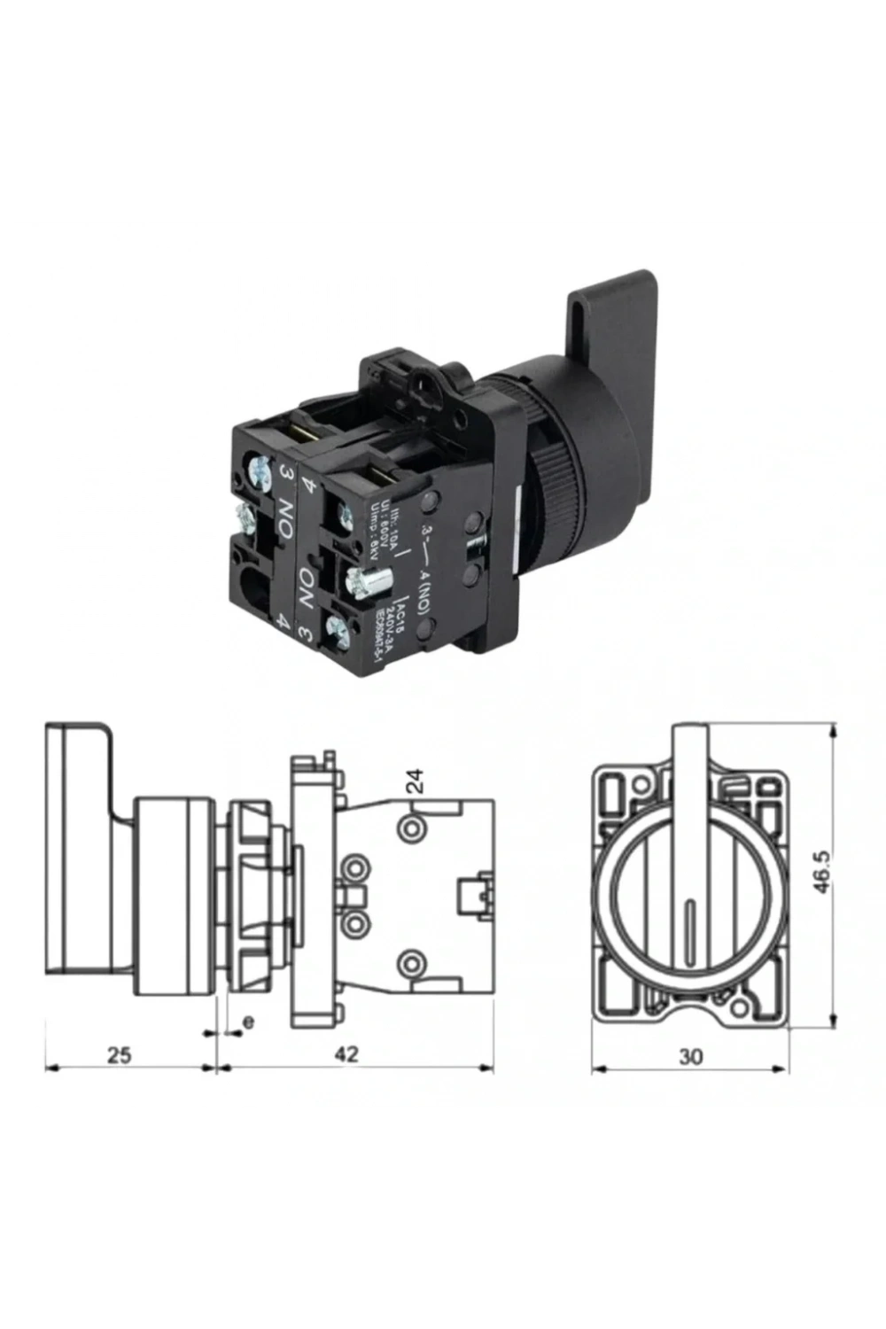 LAY5-EJ53 22mm Uzun Mandal Switch 1-0-2 Yaylı (2NO)
