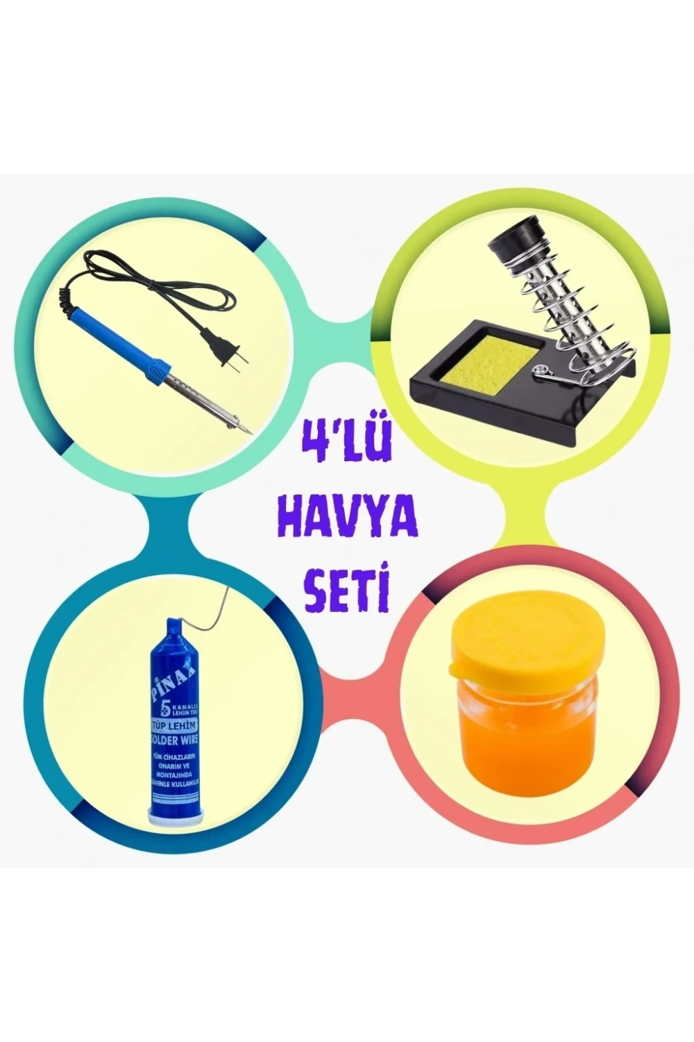Lehimleme Başlangıç Seti  (30W Havya - Tüp Lehim - Lehim Pastası- Havya Sehpası)