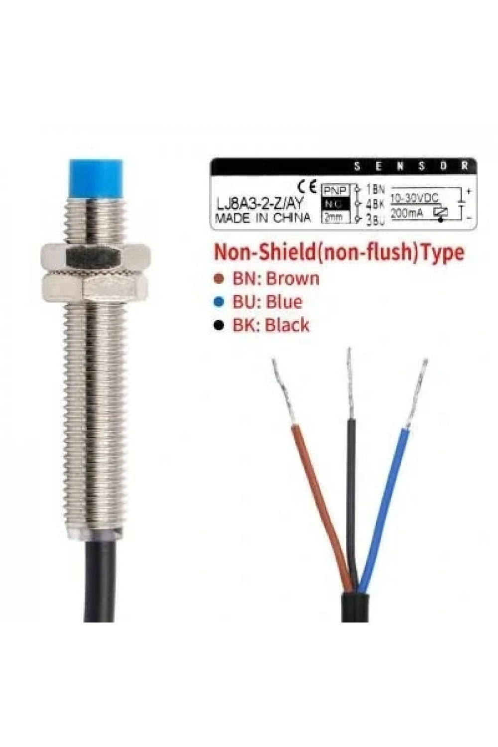 LJ8A3-2-Z/AY 6-36V 2mm PNP NC Endüktif Mesafe Sensörü
