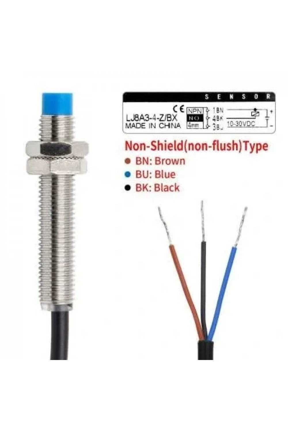 LJ8A3-4-Z/BX 6-36V 4mm NPN NO Endüktif Mesafe Sensörü