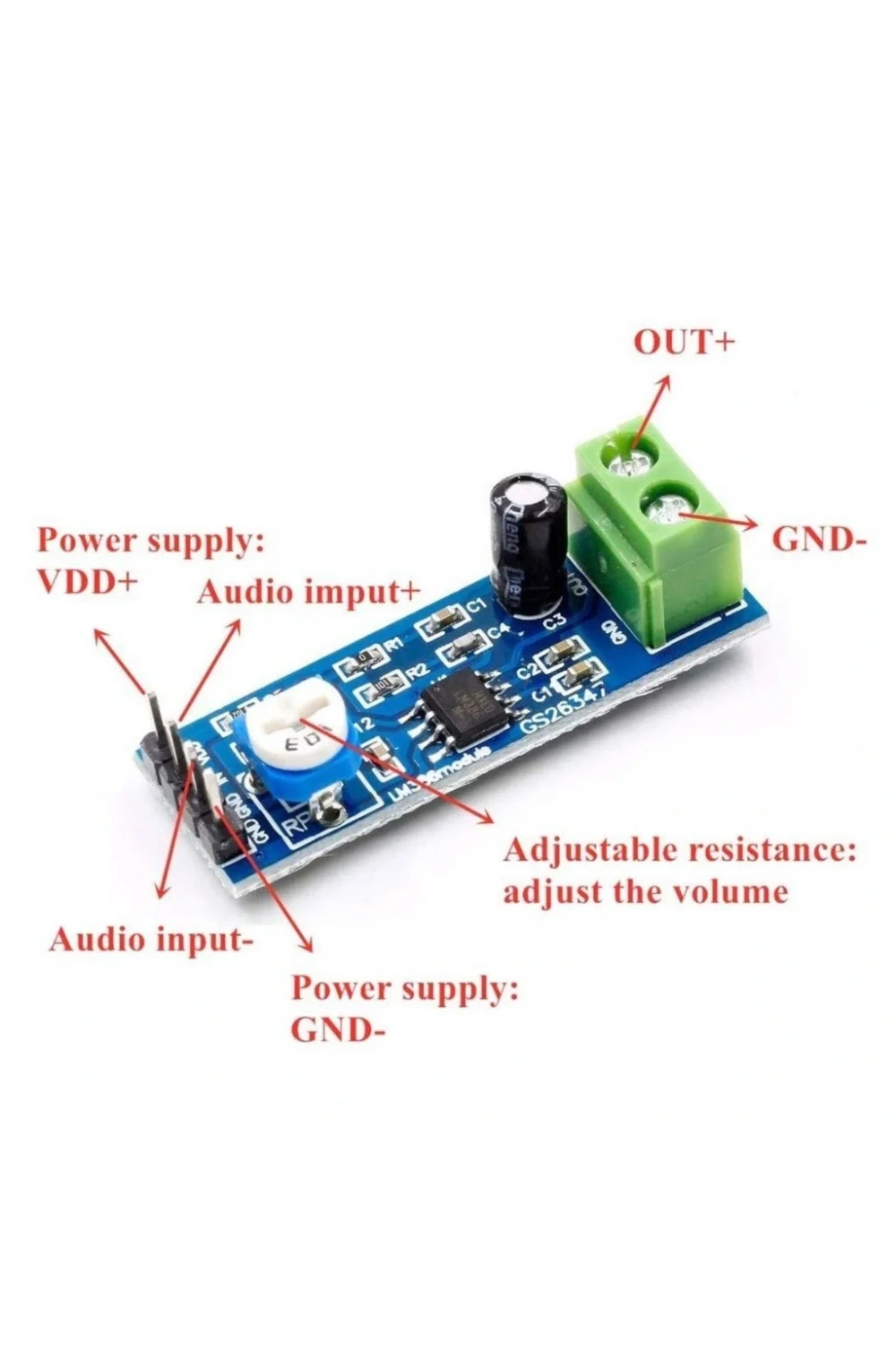 LM386 5-12V Ses Amplifikatör Modülü