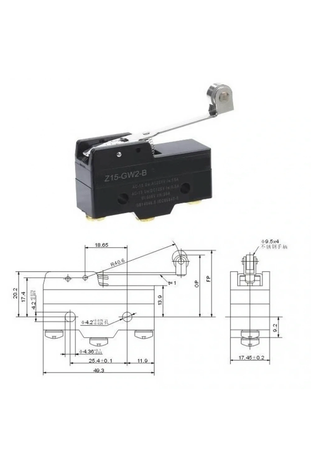 LMZ15-GW2-B Uzun Makaralı Mikro Switch