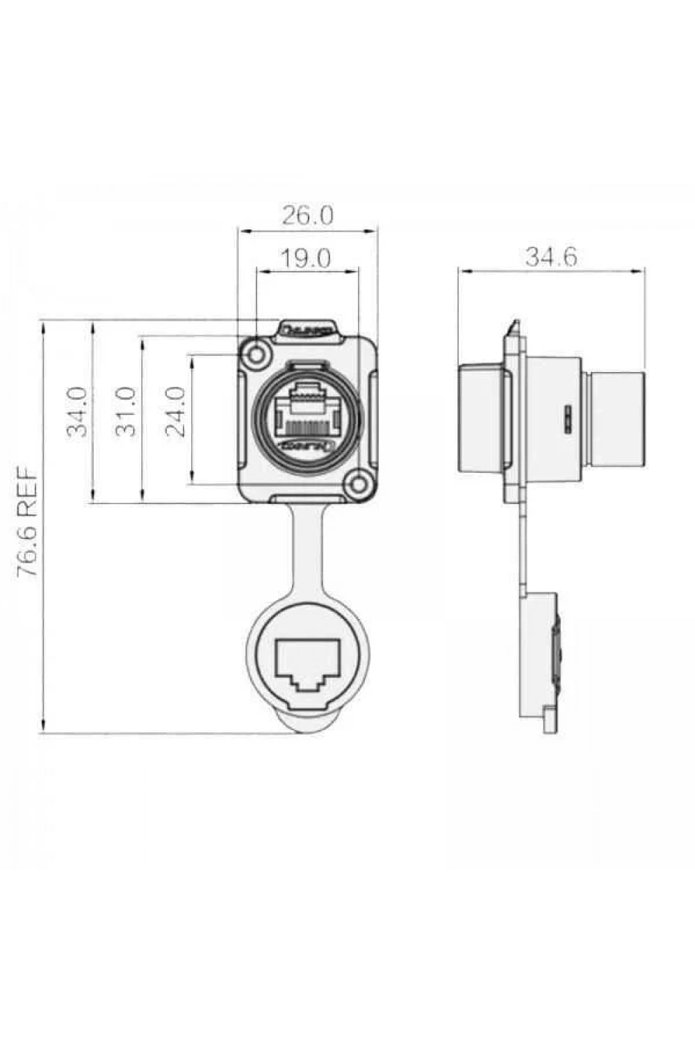 LP-16-J/RJ45/110/SX-03-201 Su Geçirmez Ethernet Konnektörü - Dişi