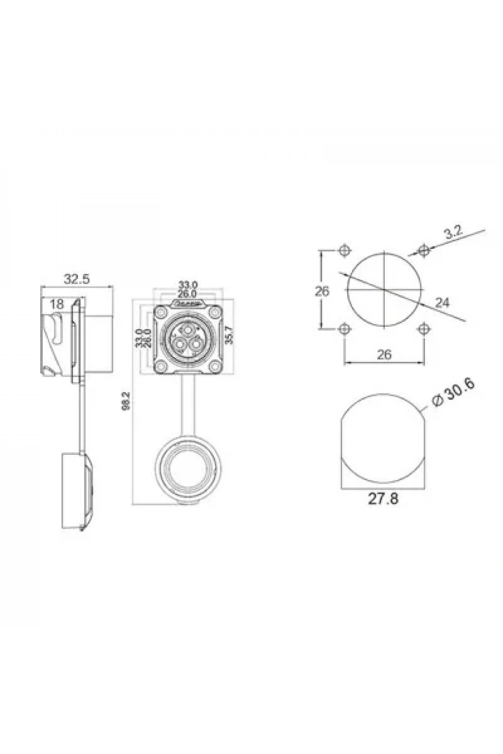 LP-20-C03SX-03-401 3-Pin Su Geçirmez Konnektör - Erkek