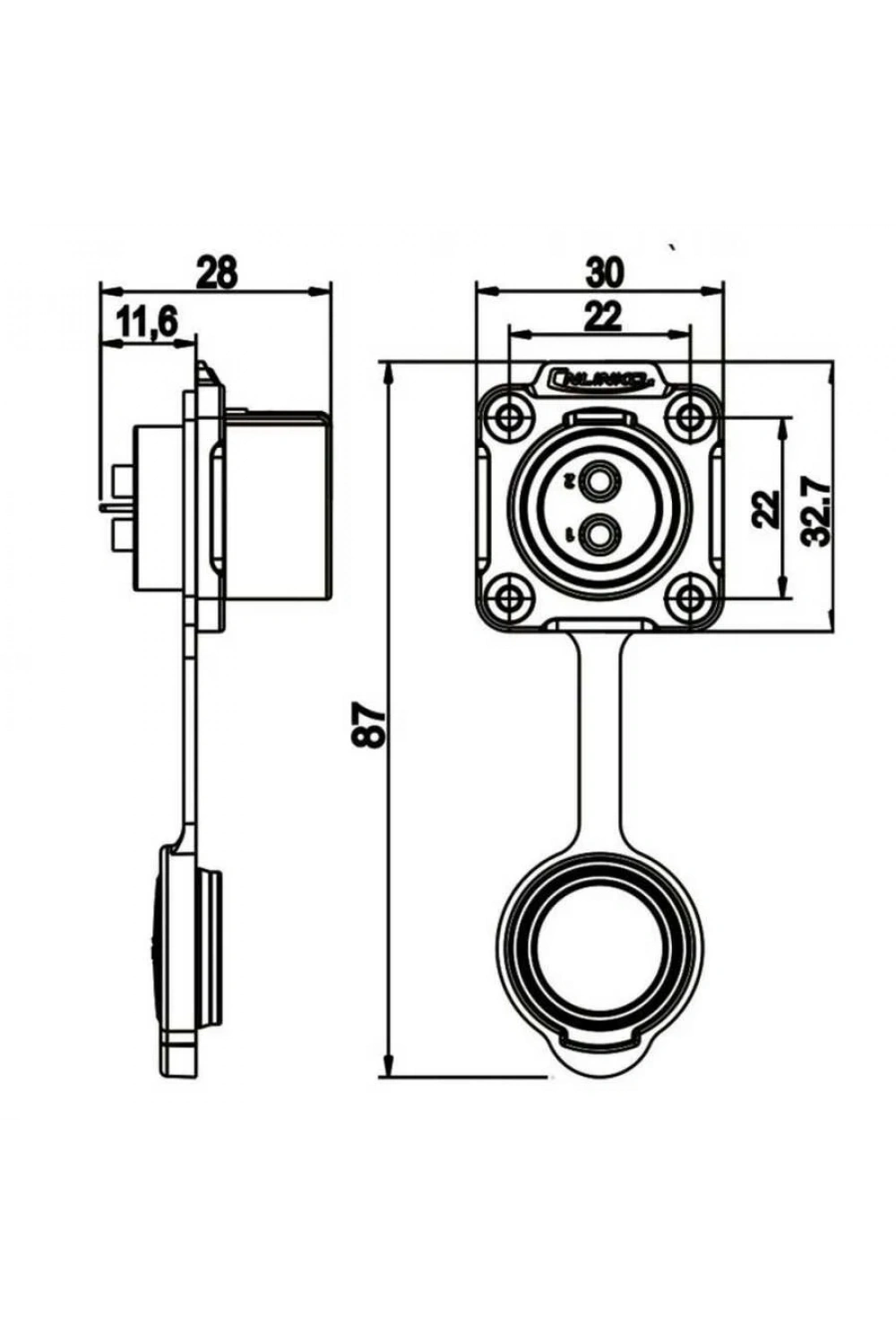 LP-20-J02SX-03-401 2-Pin Su Geçirmez Konnektör - Dişi