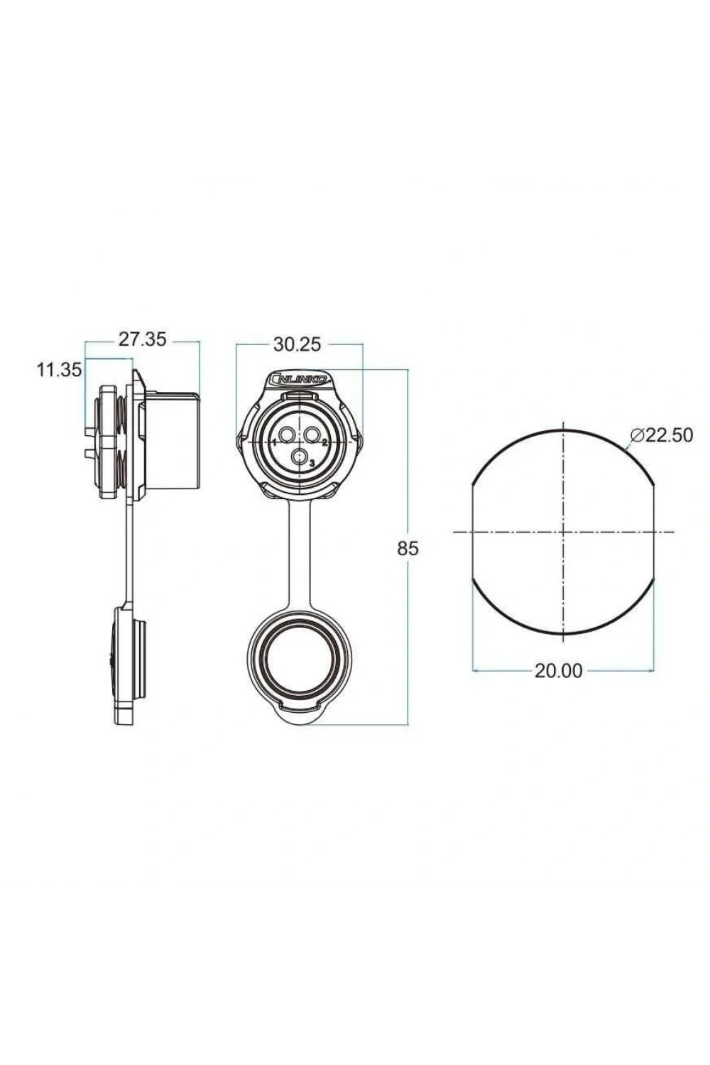 LP-20-J03SX-03-101 3-Pin Su Geçirmez Konnektör - Dişi