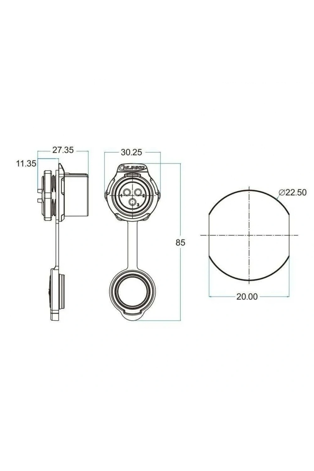 LP-20-J09SX-03-101 9-Pin Su Geçirmez Konnektör - Dişi