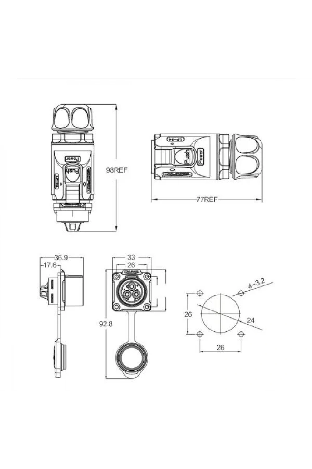 LP-24-C12PE-01-001 12-Pin Su Geçirmez Konnektör - Erkek