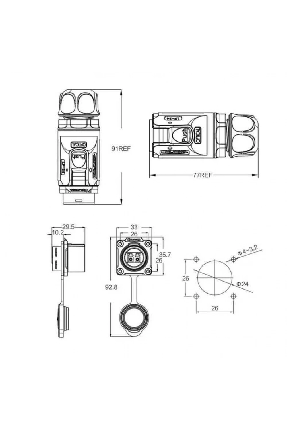 LP-24-J/LC/213/SX-43-401 Su Geçirmez Fiber Optik Konnektör - Dişi