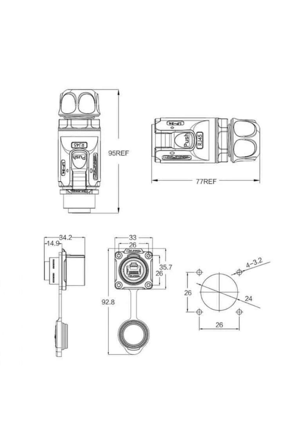 LP-24-J/RJ45/213/SX-43-401 Su Geçirmez Ethernet Konnektörü - Dişi