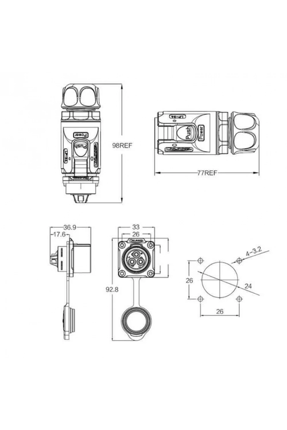 LP-24-J03SX-03-401 3-Pin Su Geçirmez Konnektör - Dişi