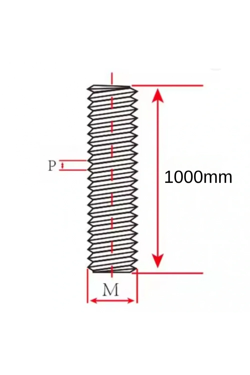M12x1000mm Galvanizli Gijon Saplama (Tij) Rot Başsız Cıvata