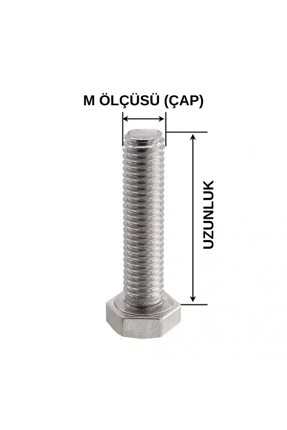 M8x10mm Cıvata Beyaz Altıköşe 5.8 Kalite DIN933 10 Adet