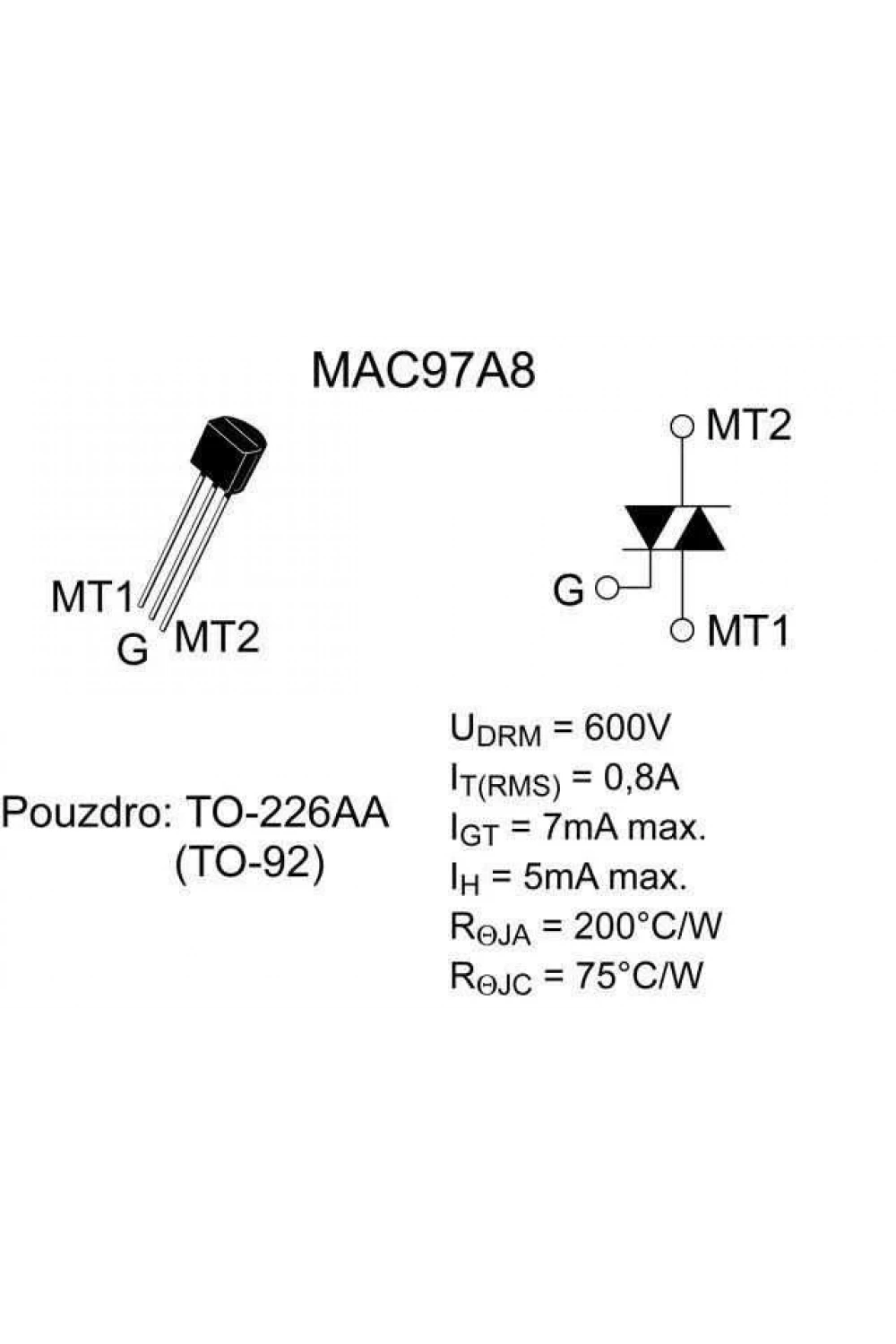 MAC97A8 - TO92 0.6A 600V Triyak