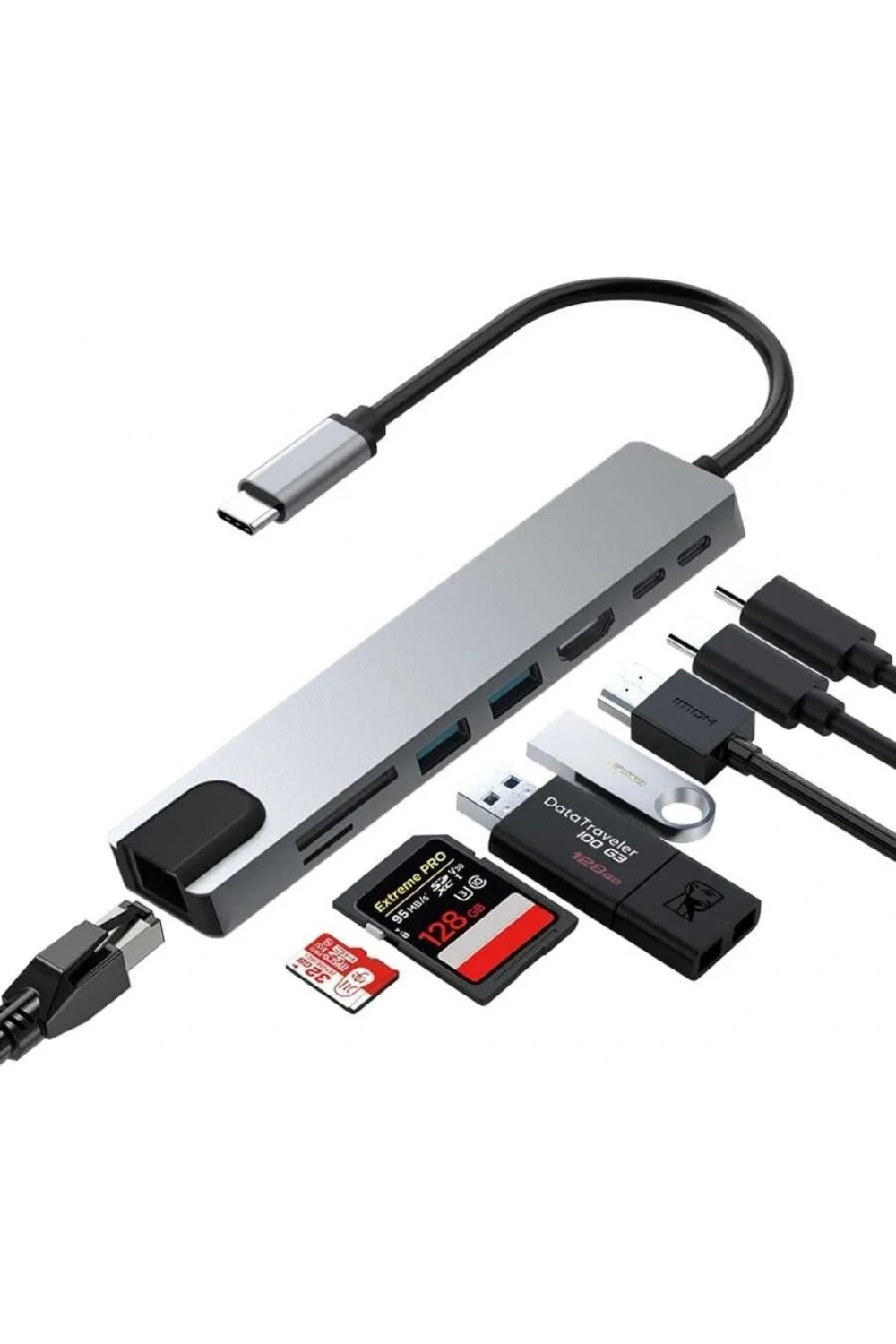 MacBook Pro Air Uyumlu Yüksek Hızlı 8 In 1 Hub (USB/HDMI/TF SD/SD/PD/ETHERNET) Dönüştürücü Çevirici Çoklayıcı