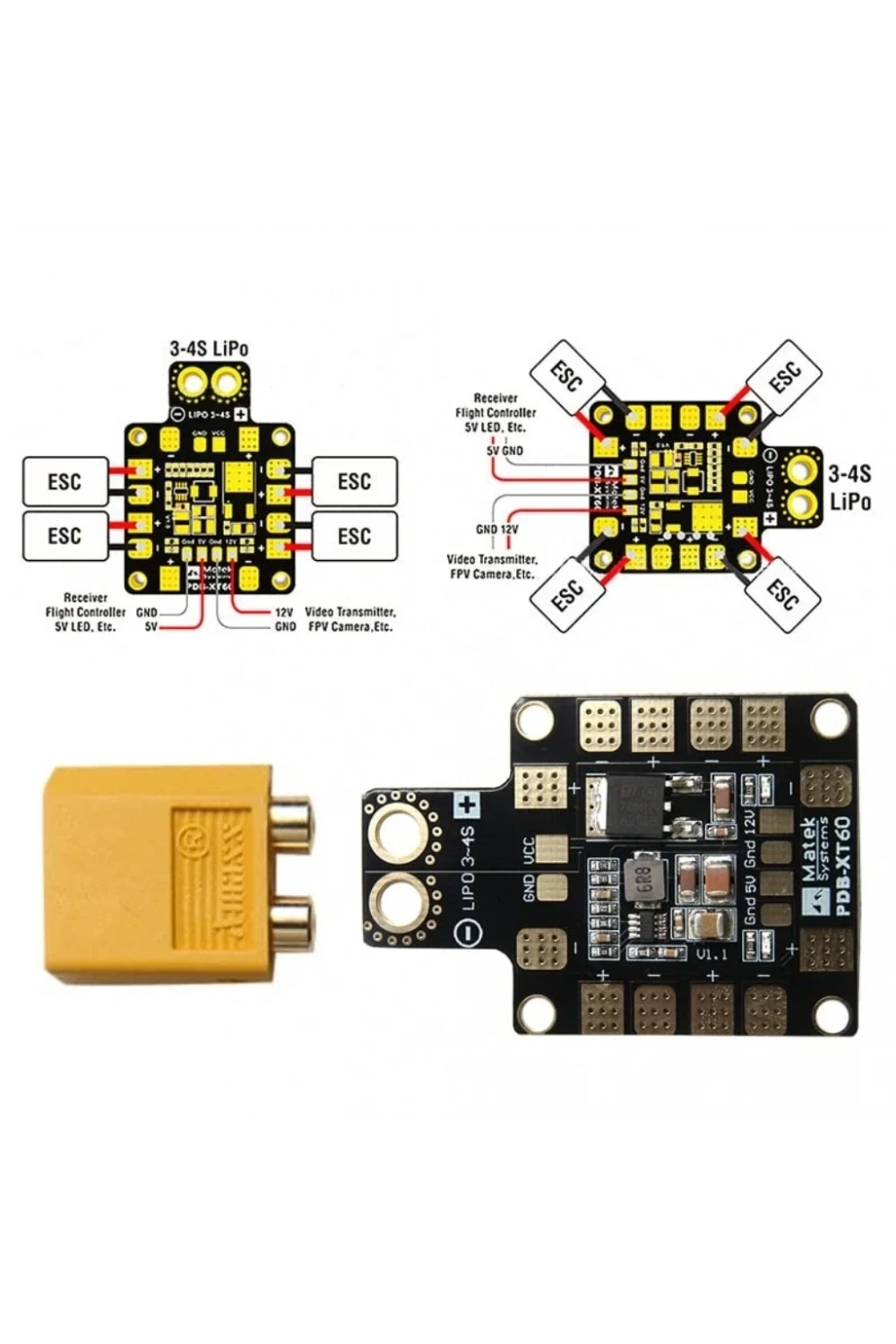 Matek PDB-XT60 w/BEC 5V 12V ESC Güç Dağıtım Kartı