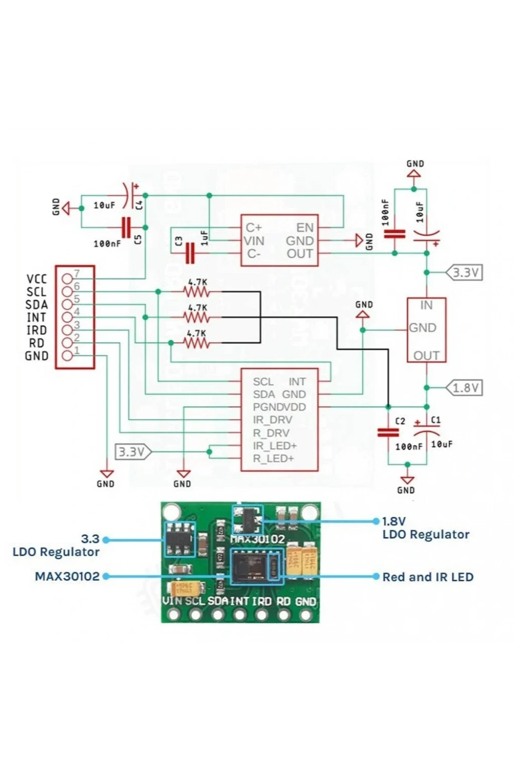 MAX30100 Nabız ve Kalp Atış Hızı Sensörü Modülü