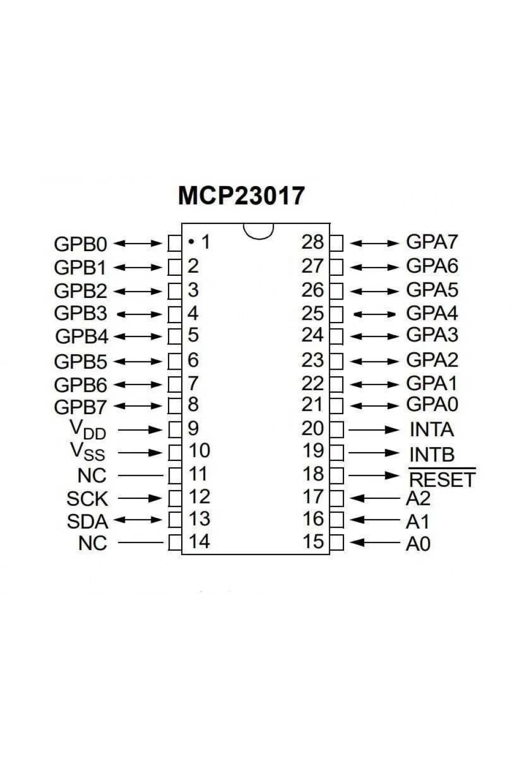 MCP23017-E/SP DIP-28 I/O Çoklayıcı Entegresi