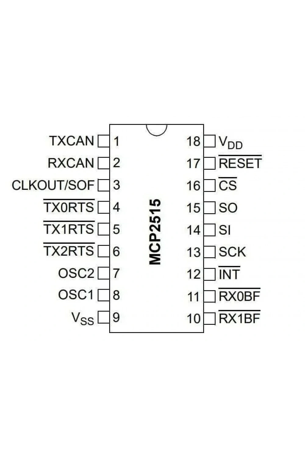 MCP2515-I/SO SOIC-18 SMD CAN Bus Entegresi