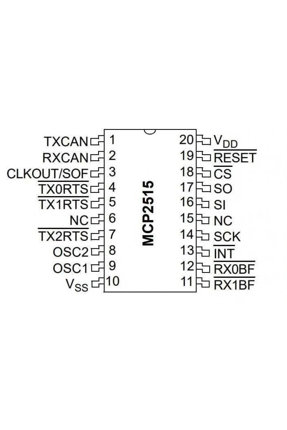 MCP2515-I/ST TSSOP-20 SMD CAN Bus Entegresi