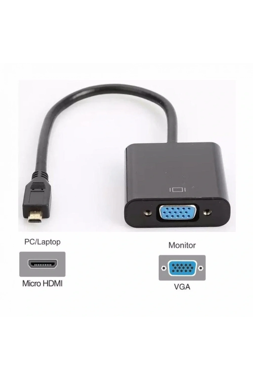 Micro Hdmi to Vga Kablo Dönüştürücü Çevirici Adaptör Siyah