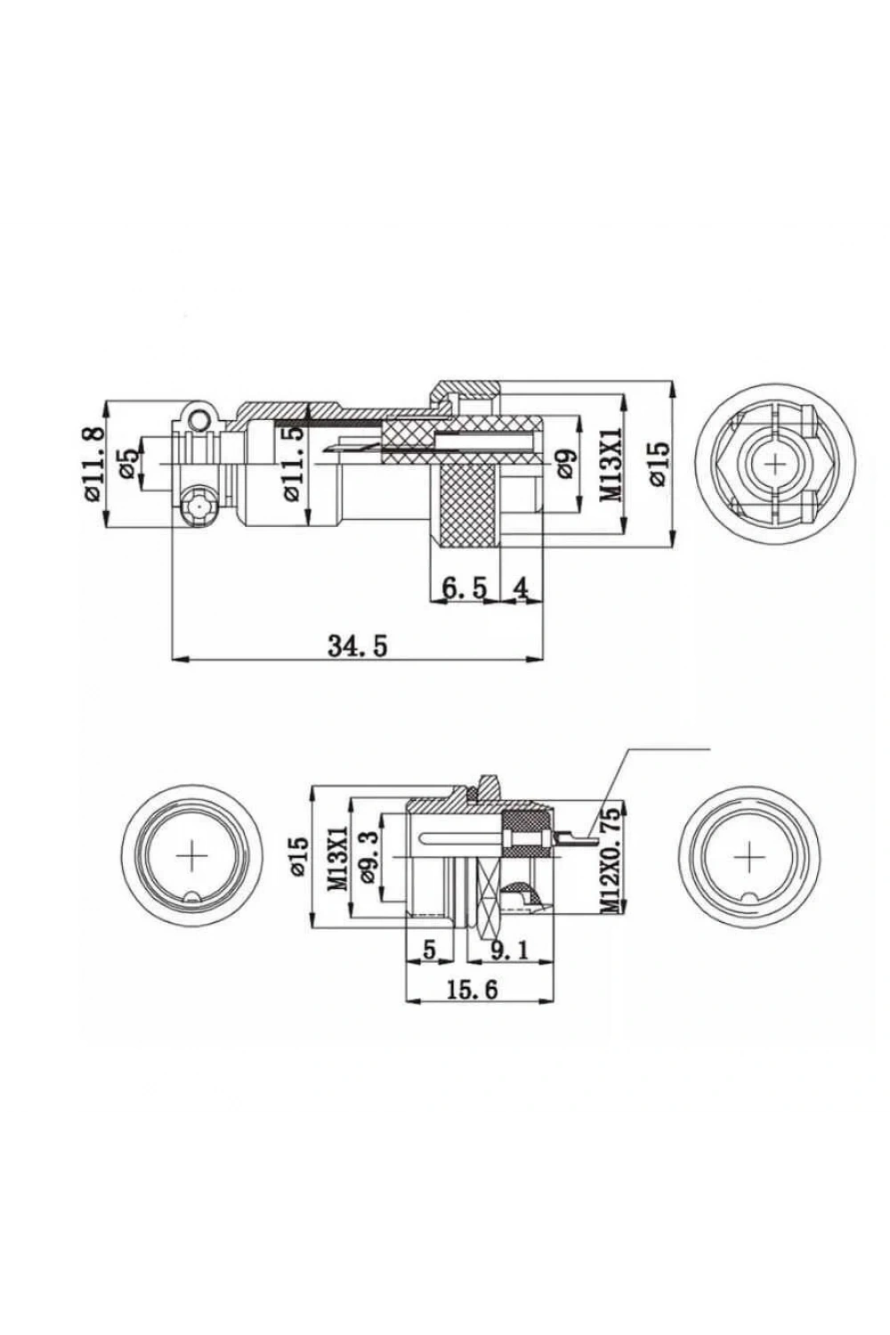Mike Konnektör 2-Pin 12mm - Dişi