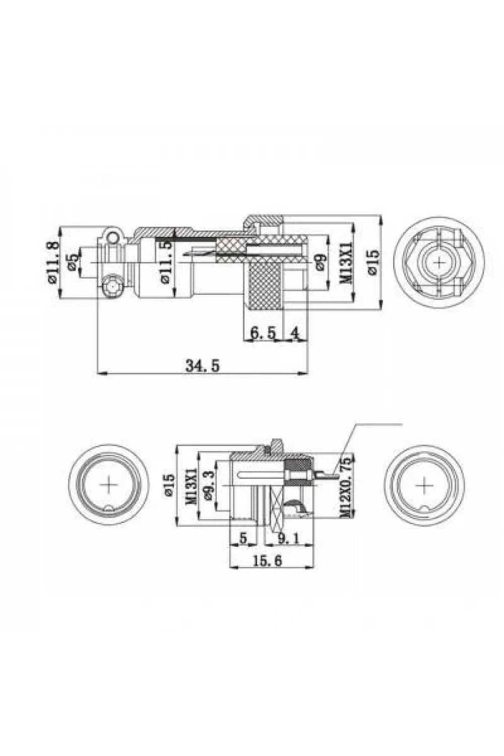 Mike Konnektör 3-Pin 12mm - Erkek