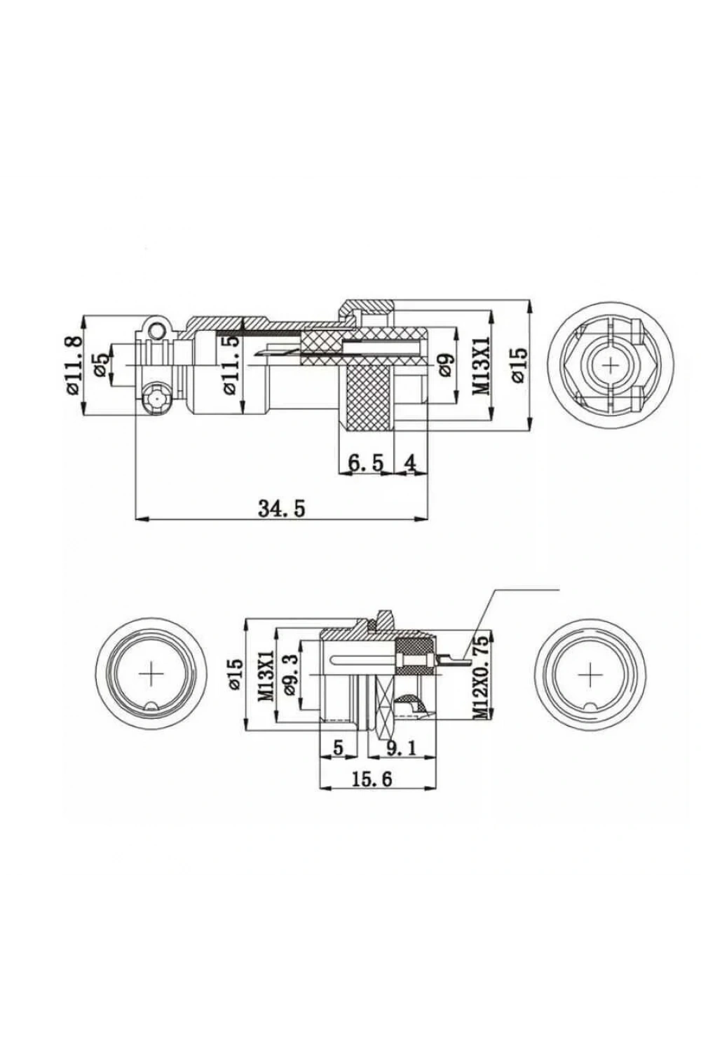 Mike Konnektör 4-Pin 12mm - Dişi