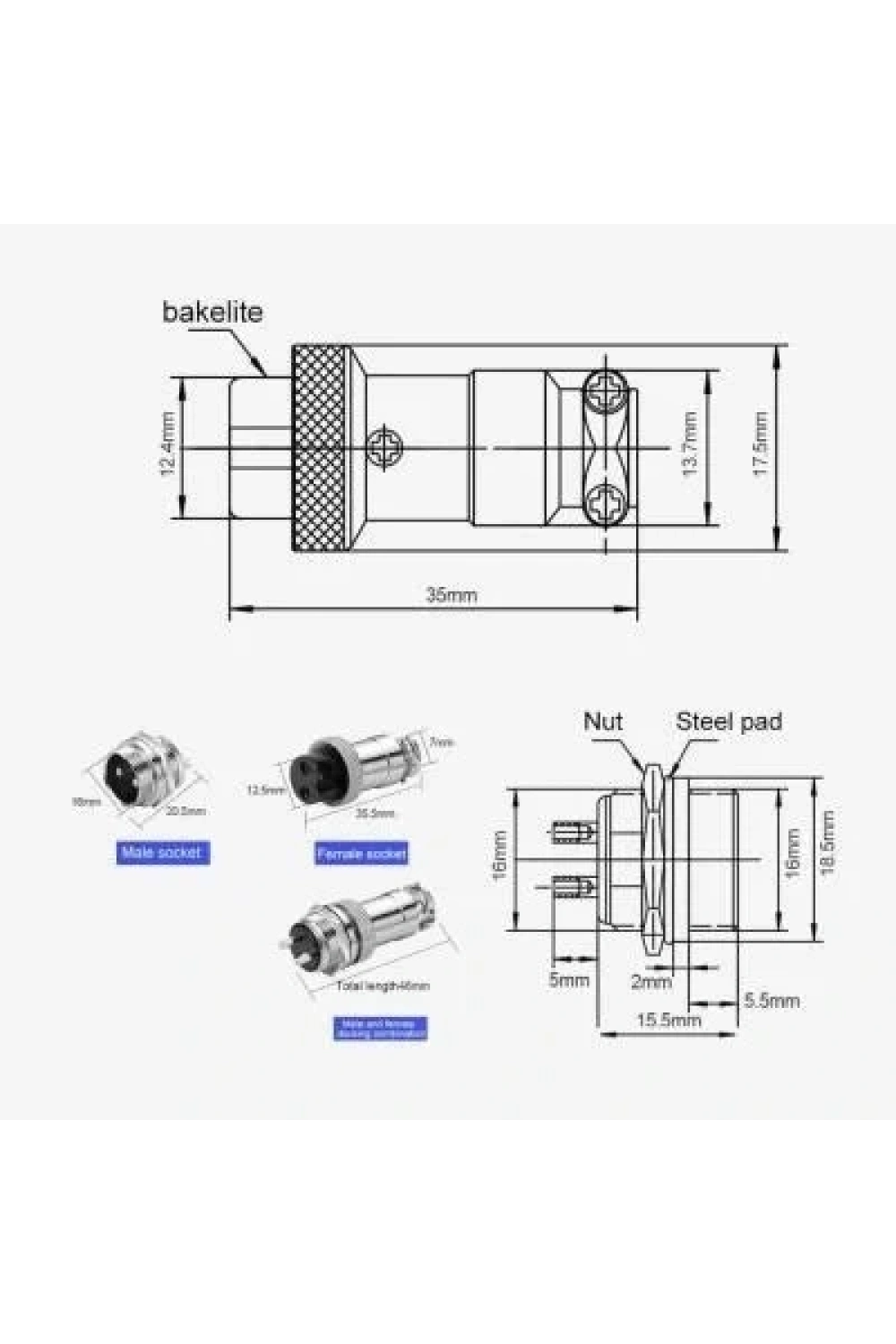 Mike Konnektör 4-Pin 16mm - Dişi