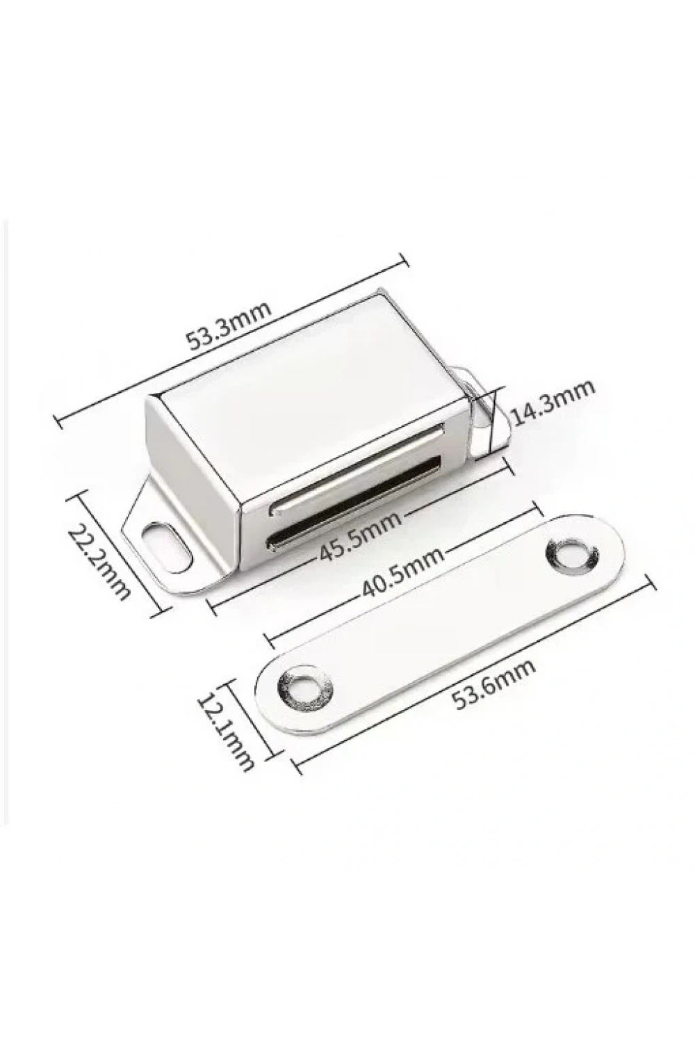 Mıknatıslı Metal Mobilya Kapak Kilidi 36x24x14mm - Krom