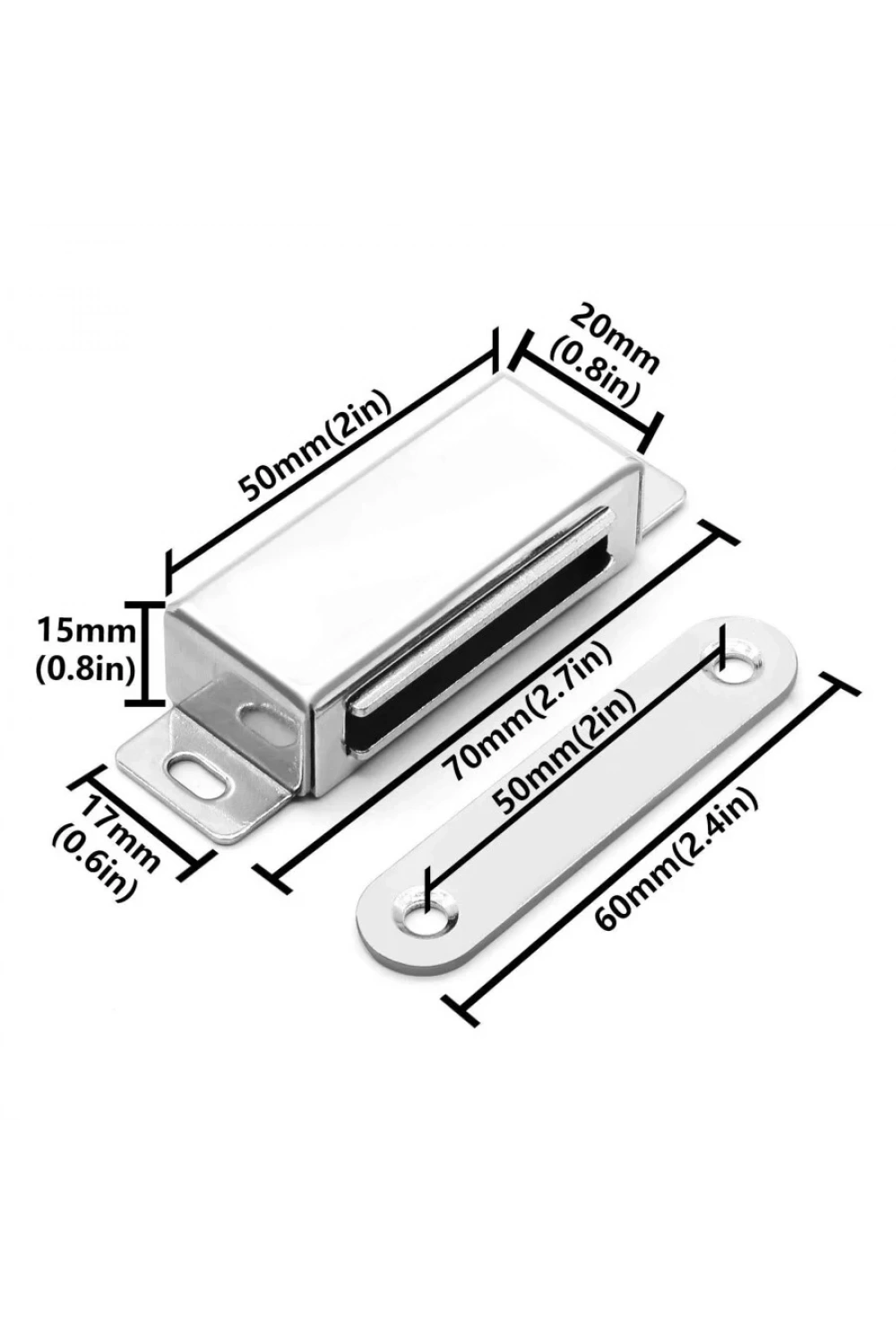 Mıknatıslı Metal Mobilya Kapak Kilidi 50x21x14mm