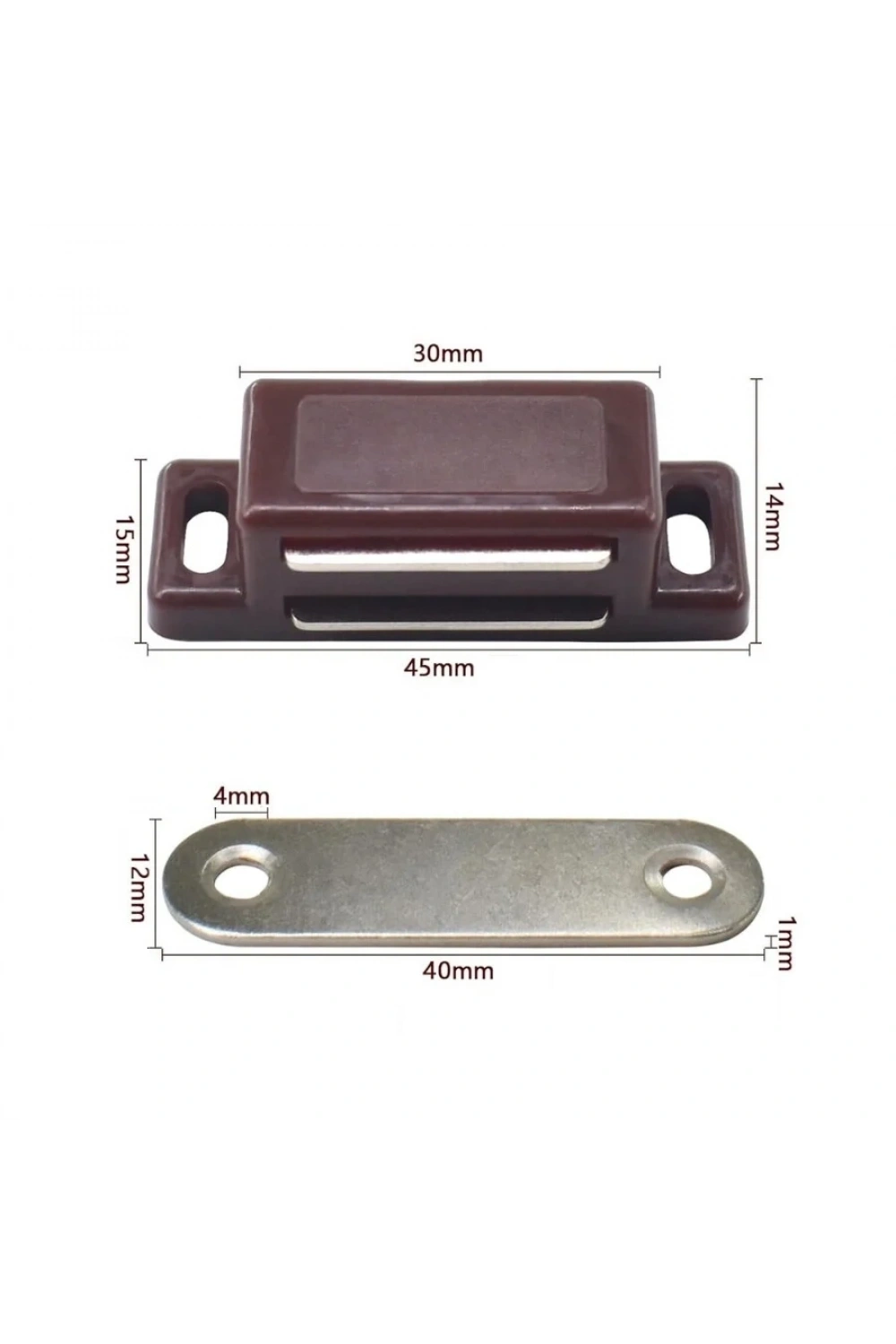 Mıknatıslı Plastik Mobilya Kapak Kilidi 31x15x14mm - Kahverengi