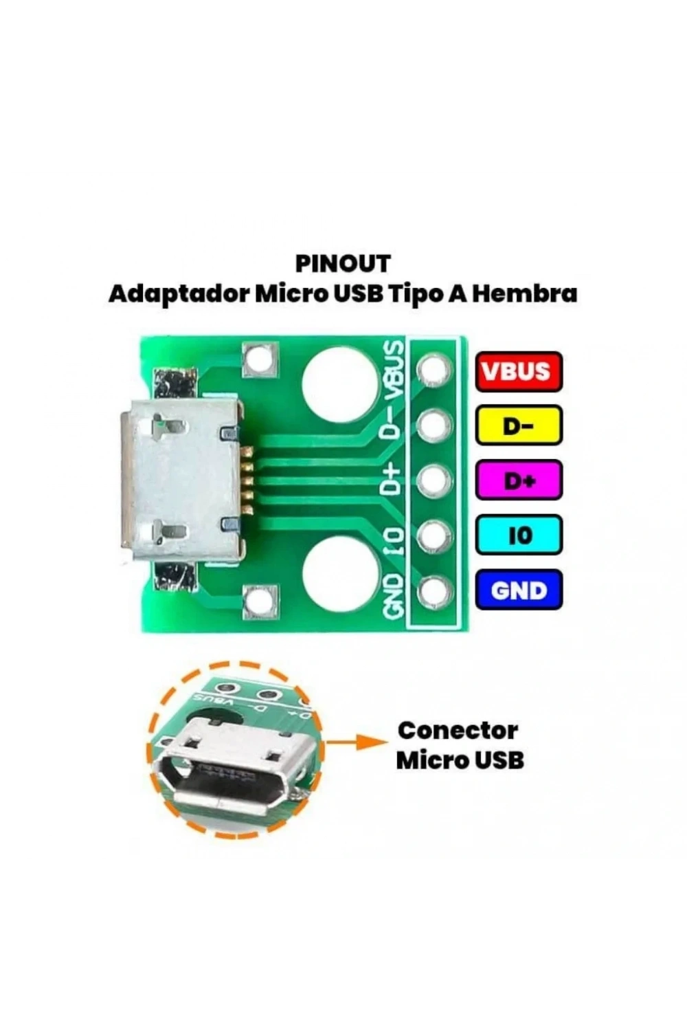 Mikro Usb Dip Dönüştürücü - Dişi - Çevirici 2.54mm