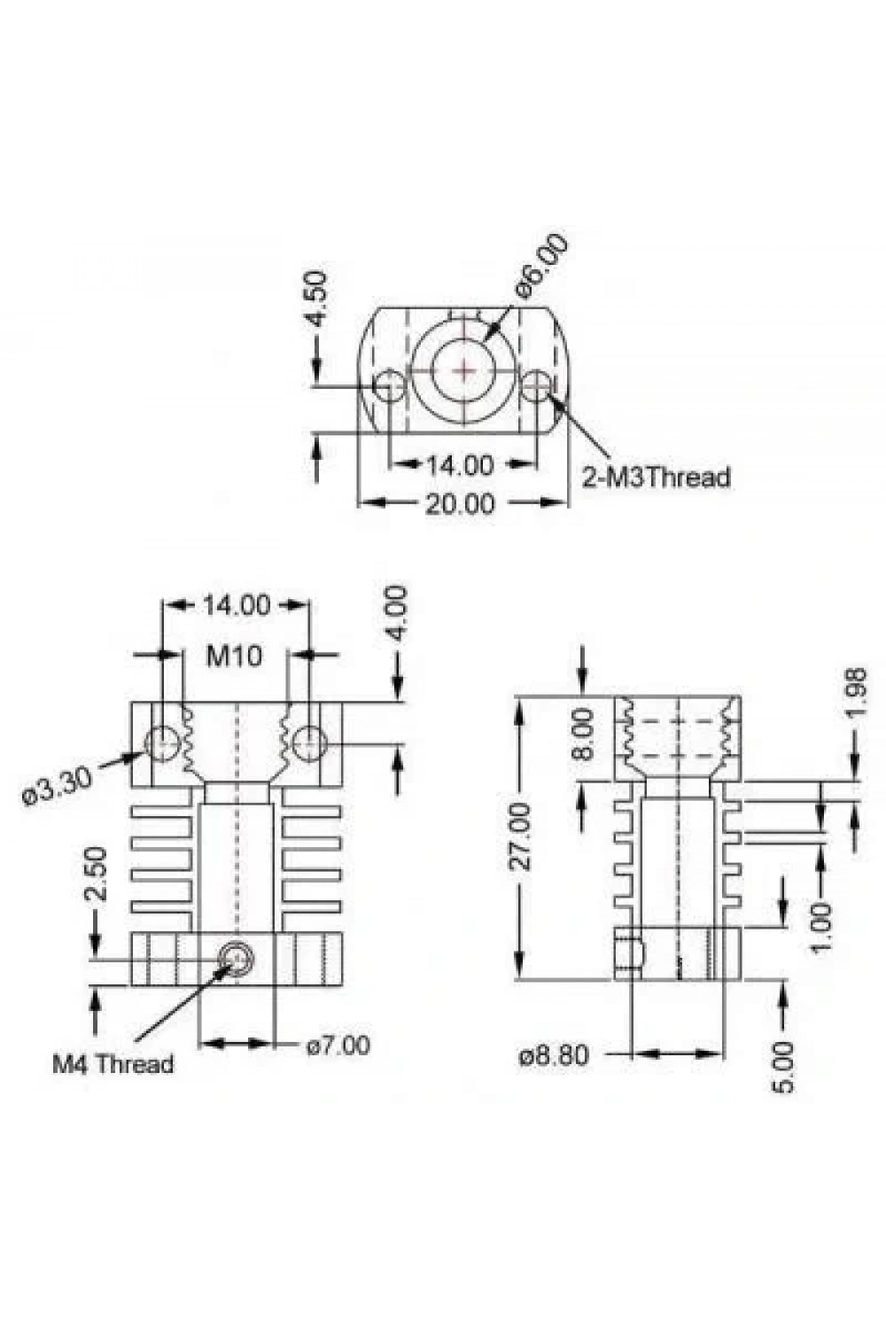 MK10 3D Yazıcı Alüminyum Soğutucu Gövde - 27x20x12mm