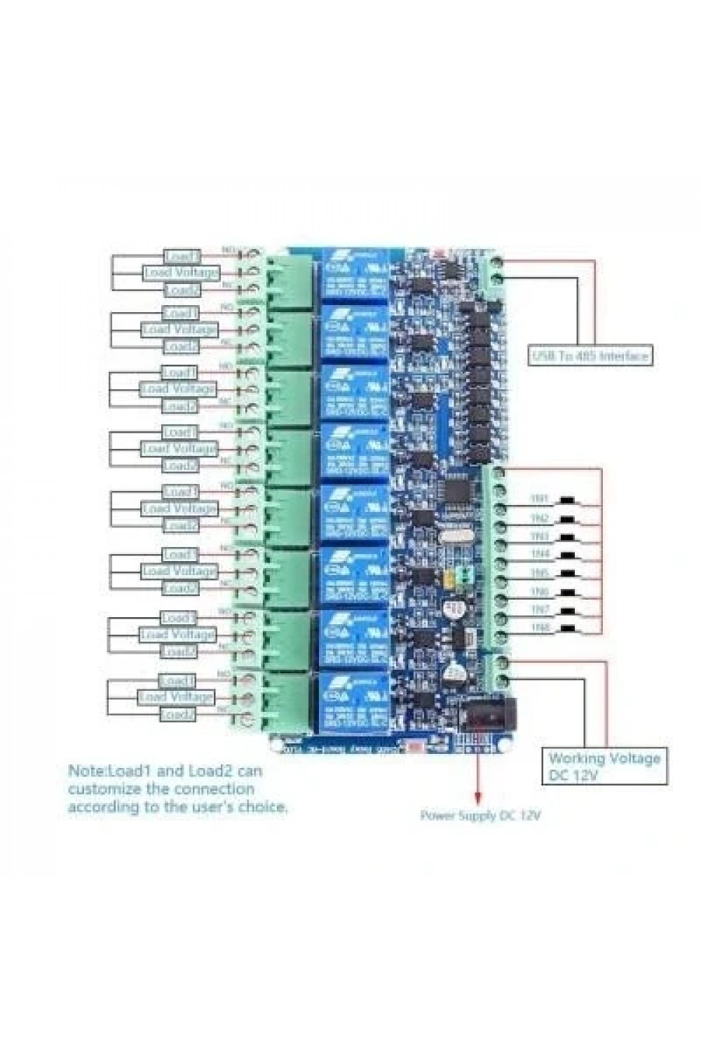 Modbus-RTU 12V 8 Kanal Röle Modülü