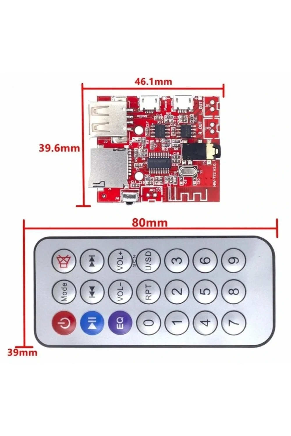 MP3 Kumandalı Bluetooth Amfi Modülü SD Kart + USB