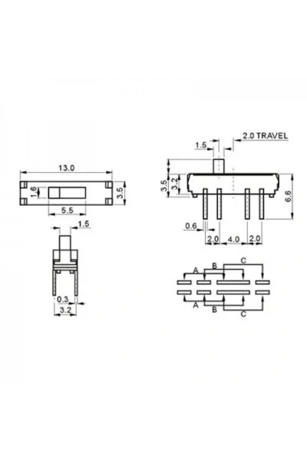 MSS-23D18 2P3T 3 Konumlu 8 Pin Sürgülü Slide Switch