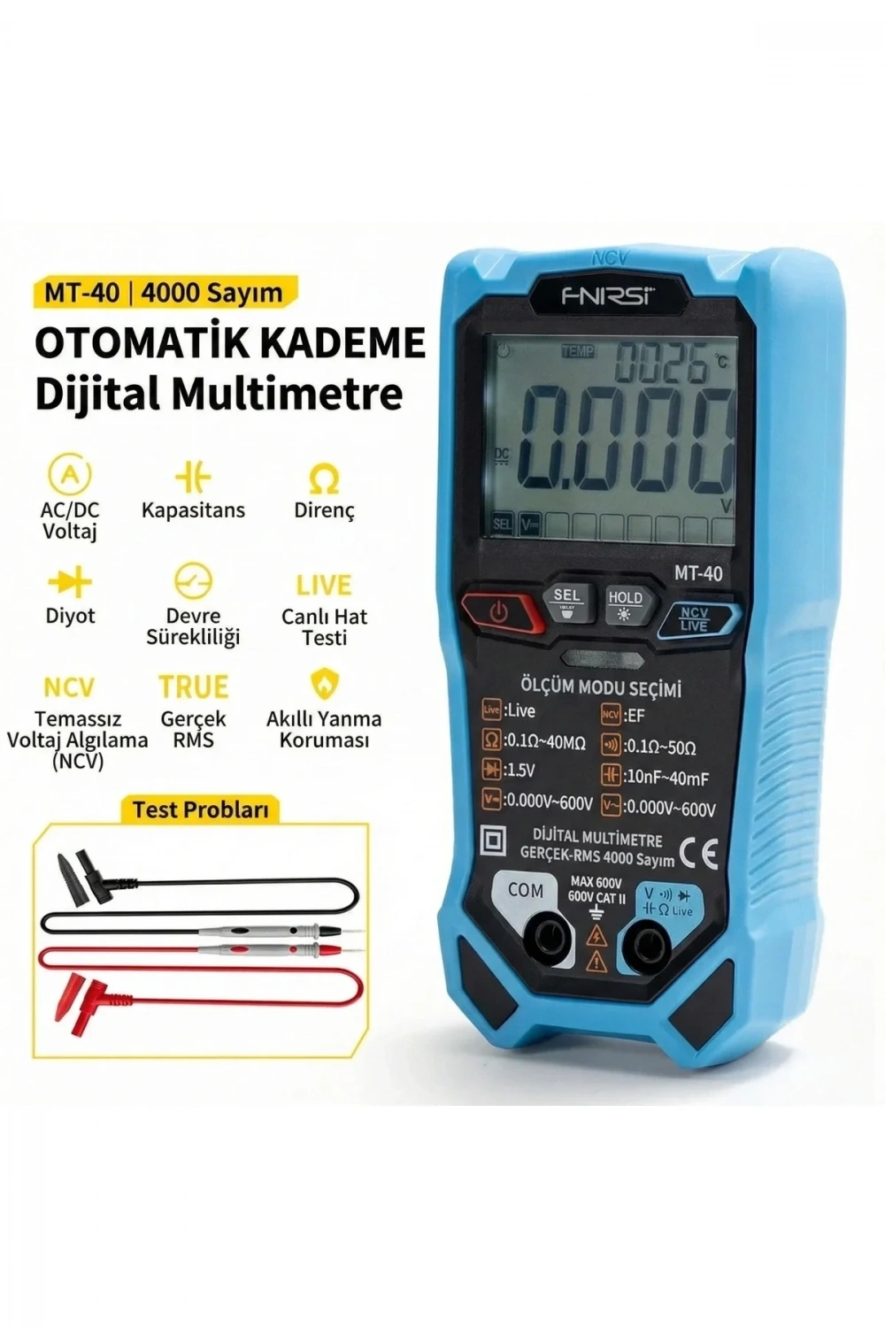 MT-40 Akıllı Dijital Multimetre 4000 Sayım