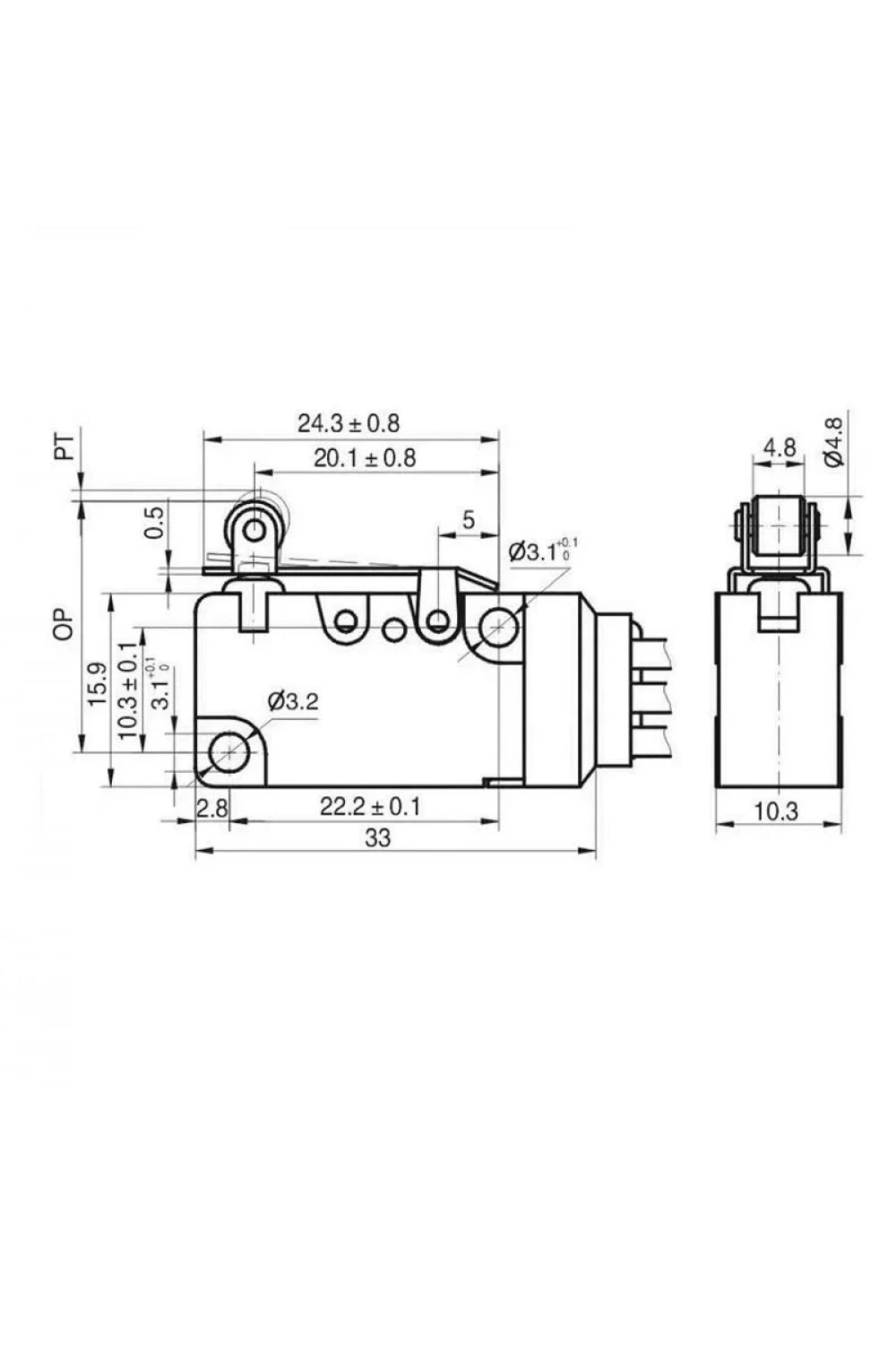 MT3-BAA300L83-GA300 SPDT NO+NC 3-Pin Su Geçirmez Kablolu Micro Switch