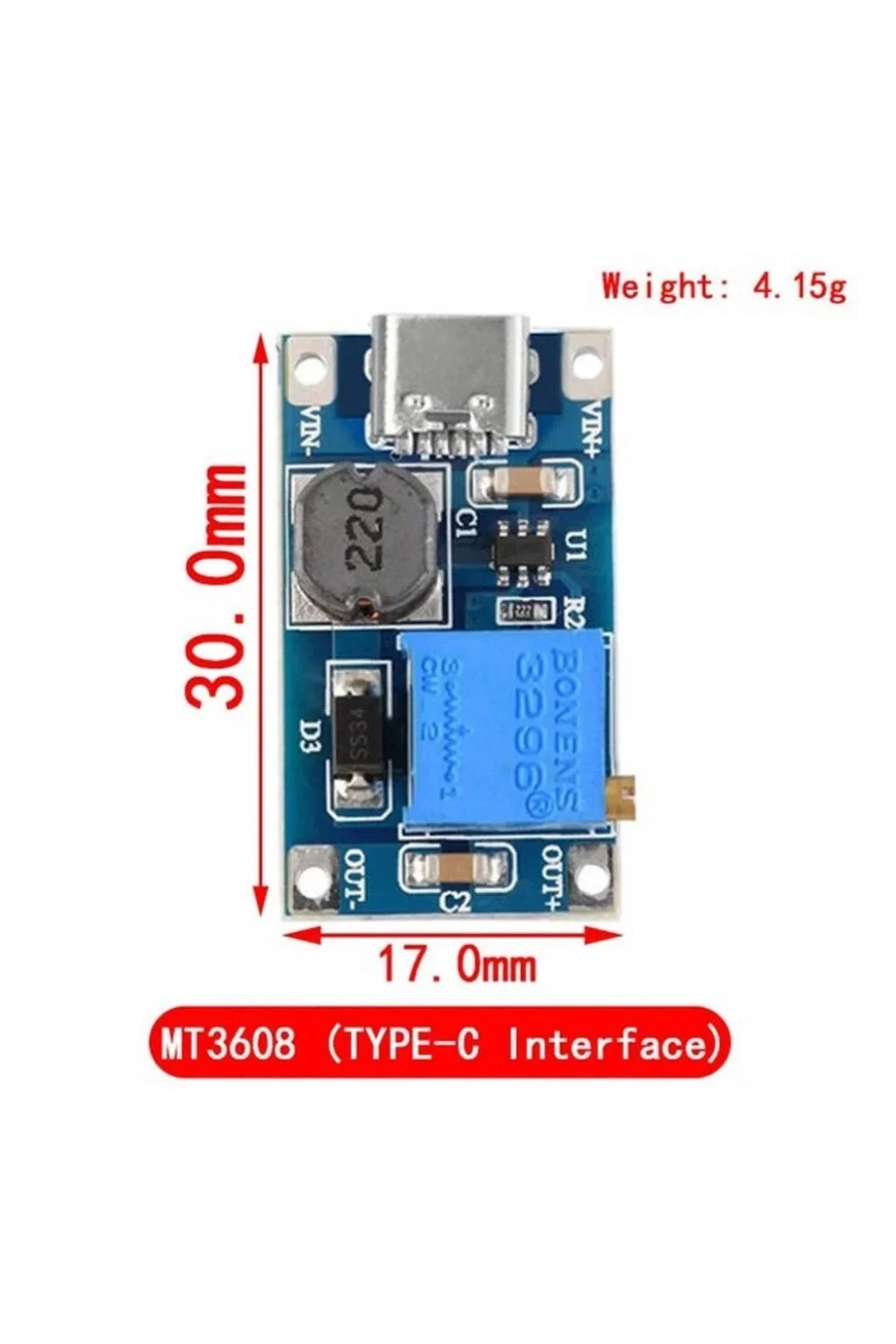 MT3608 2A Dc-Dc Güç Modülü Type-C Çıkışlı