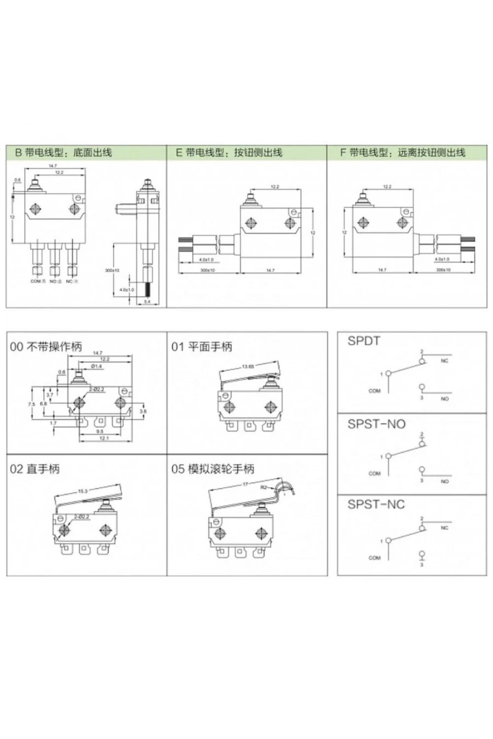 MT6-E8A02C13012-AB150 SPST NO 2-Pin Su Geçirmez Kablolu Micro Switch