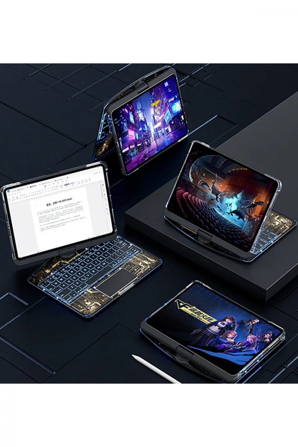 Newface JP12.9 iPad Pro 12.9 (2022) Kılıf Vales Dönen Ledli Klavyeli Tablet Kılıfı - Siyah