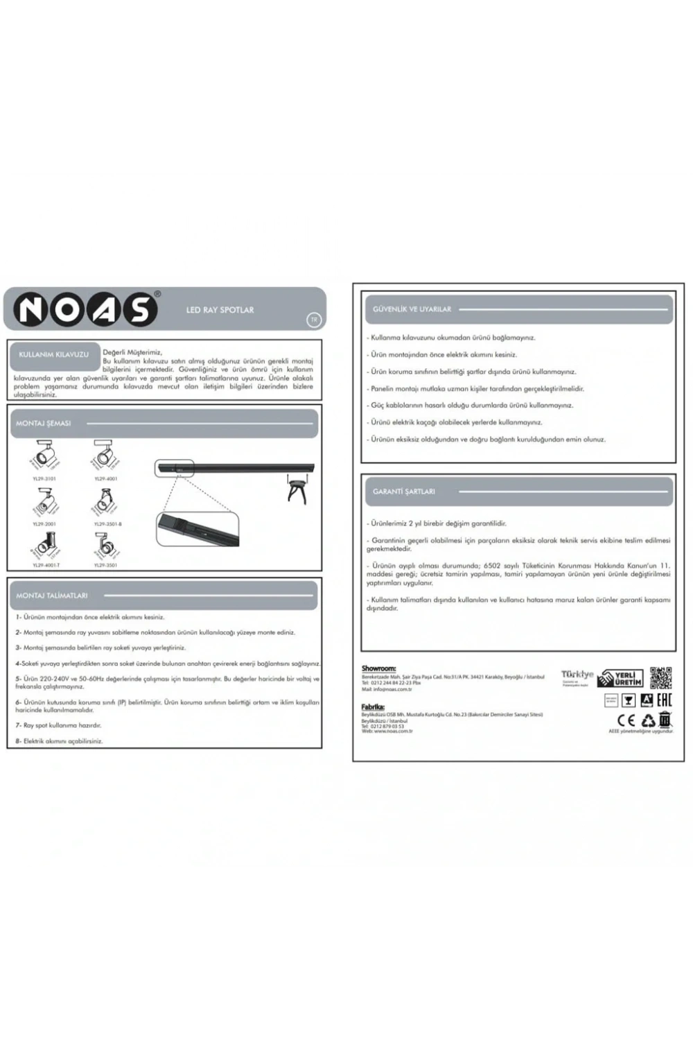 Noas 30W Siyah Kasa Led Ray Spot Beyaz Işık Paris