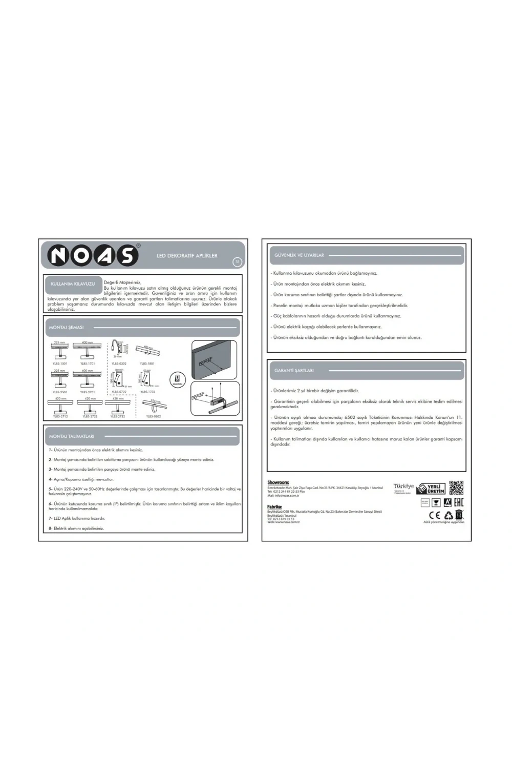 Noas YL85-2502 5W 6500K Beyaz Işık Gold Anahtarlı Sevilla Dekoratif Aplik