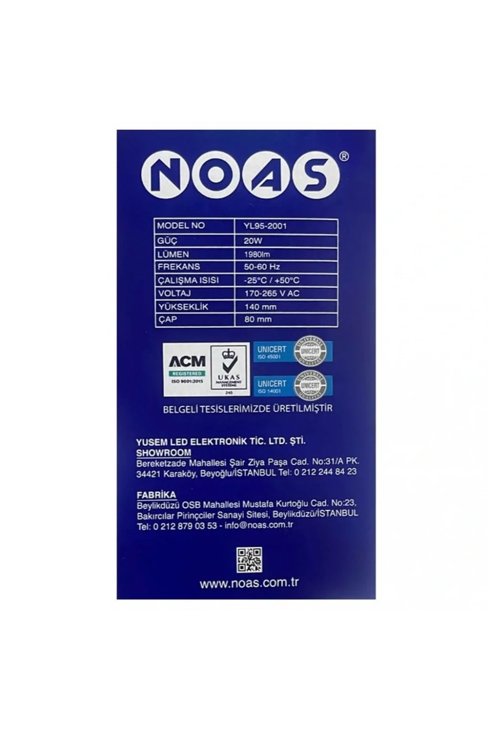 NOAS YL95-2001 20W 6500K Led Torch Ampul