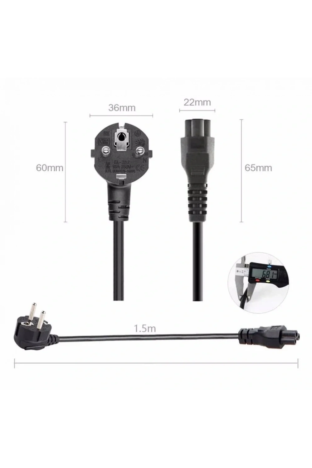 Notebook PC Laptop Güç Power Adaptör Kablosu Yonca Kablo 1.5m