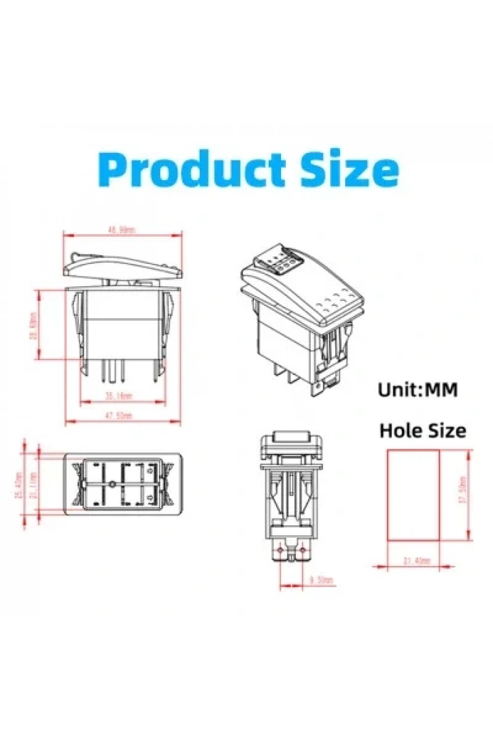 ON-OFF Anahtar Kırmızı 5-Pin 12V-24V - Emniyet Kilitli