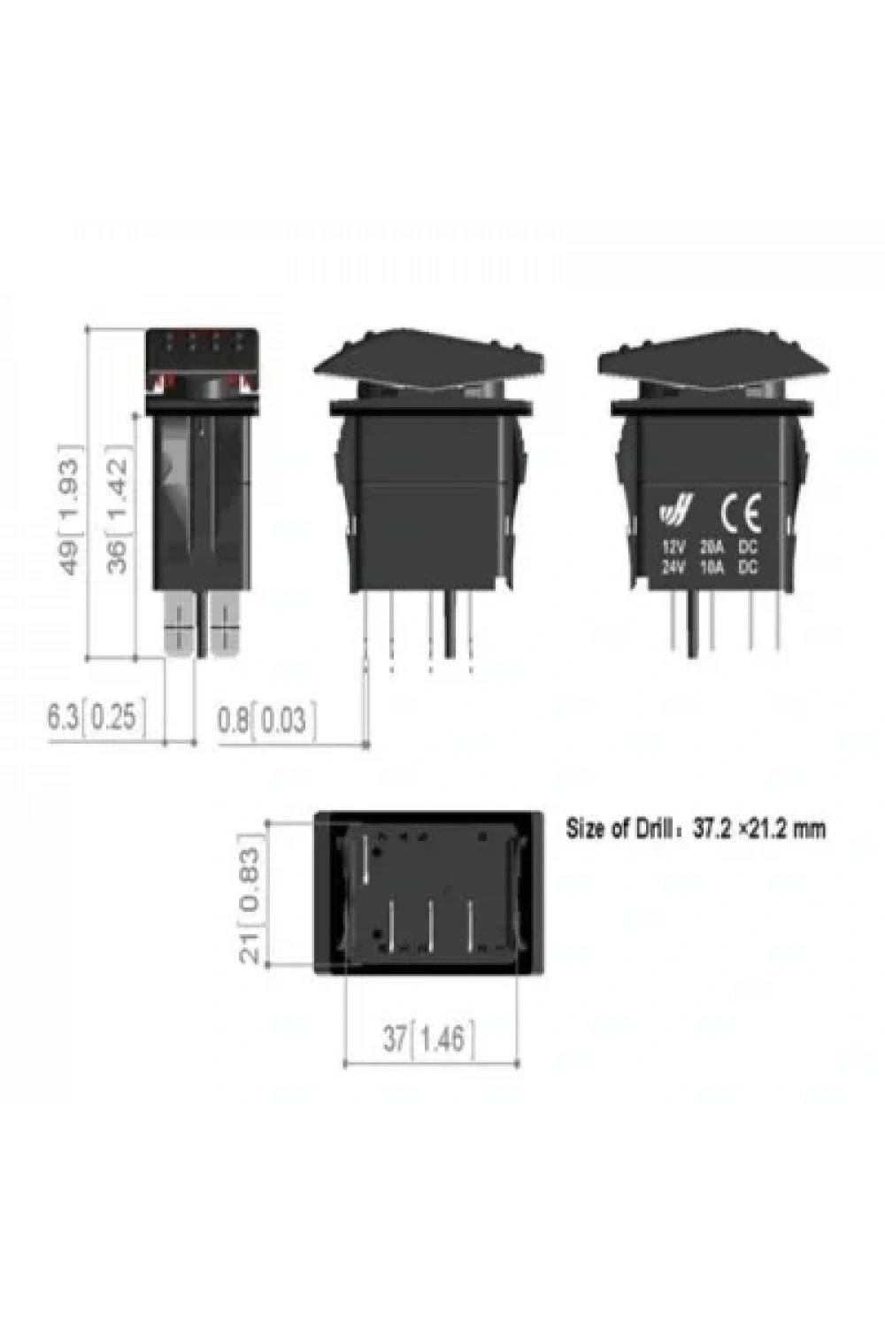 ON-OFF Mavi Işıklı Anahtar 5-Pin 12V-24V - Horn
