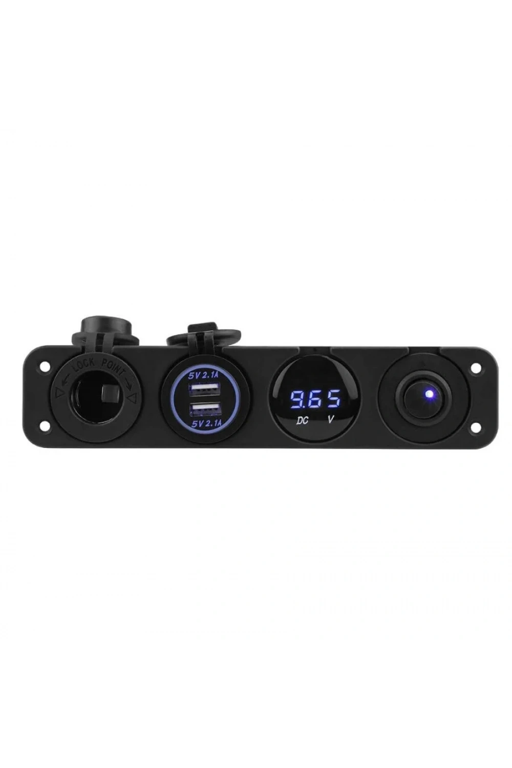 ON-OFF Mavi Nokta Anahtarlı 2x5V USB Çakmaklık ve Voltaj Göstergeli Marine Panel